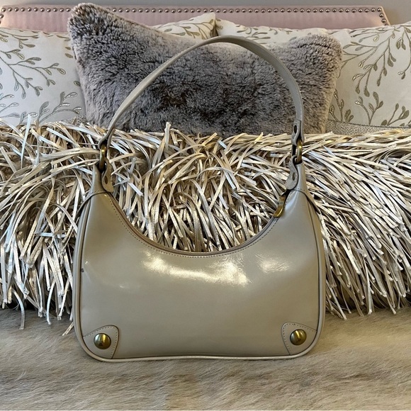 TIFFANY & FRED PARIS Cream Bone Patent Leather Structured Hobo Shoulder Hand Bag - Picture 6 of 9